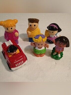 VTG 6 pc Bundle Fisher Price Little People Fire Truck Sonya/Eddie/Mega Bloks etc
